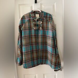 ModCloth Cape Womens 2X Lined Turquoise Brown Tweed Multi Colors double button
